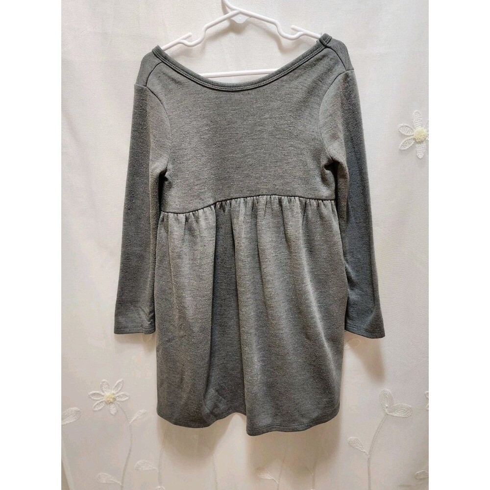 CAT & JACK GIRLS 5T GREY LONG SLEEVE DRESS DRAPEY SOFT COZY NUETRAL PLAIN KIDS